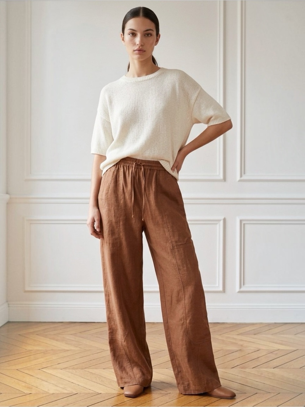 Banana Republic Wide-Leg Linen Pants in Brown